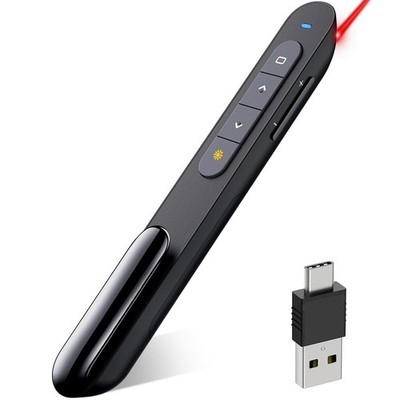 DinoFire USB Type C Wireless Presenter Remote Presentation AAA-USB A/C, Black 