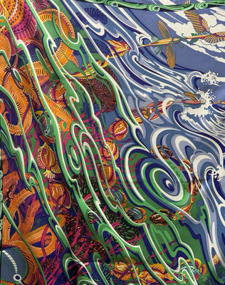Hermes Carr 90 Scarf /Wrap DE LA MER AU CIEL Between Sea and Sky  Fish Birds