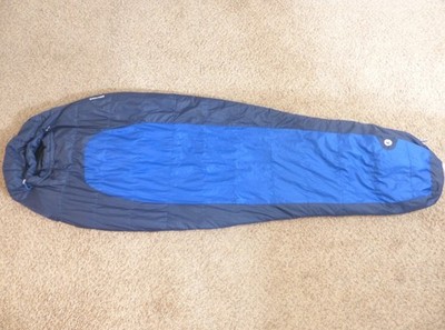 Marmot EcoPro 15° Blue & Black Long Mummy LH Zip Camping Sleeping Bag 32'' x 88''