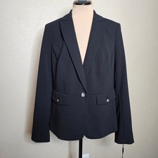 NWT Calvin Klein Womens Black Matte Crepe Single Button Blazer Size 10