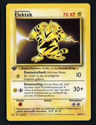 Elektek LP 20/102 - GERMAN - 1st Edition Base Set - Pokemon 1999 Electabuzz