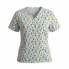 Natural Uniforms Womens V Neck Scrub Top Size Medium Butterflies And Flowers NWT