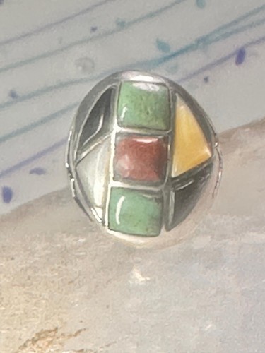 Navajo ring turquoise coral MOP onyx cobblestone size 10.5 sterling silver men w - Picture 9 of 11