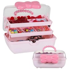 Girls Hair Accessories Organizer - Lockable 3-Layer Storage Box for Headbands, C