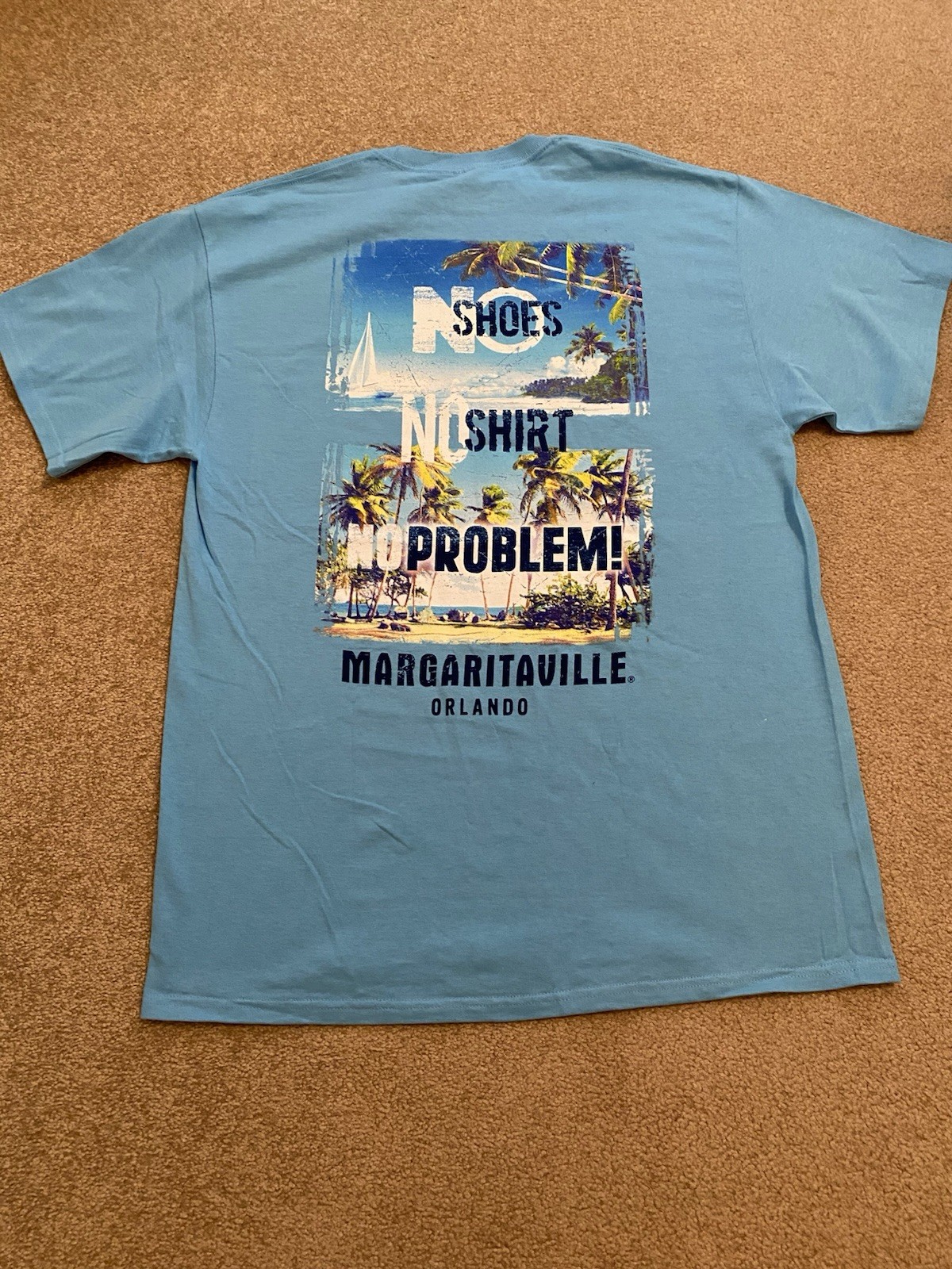 Margaritaville T Shirt Summer Beach No Shoes No Shirt No Problem  Blue Size L