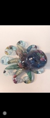 Resin Art Octopus Figurine Blue Multicolor Abstract Pattern Glossy Finish