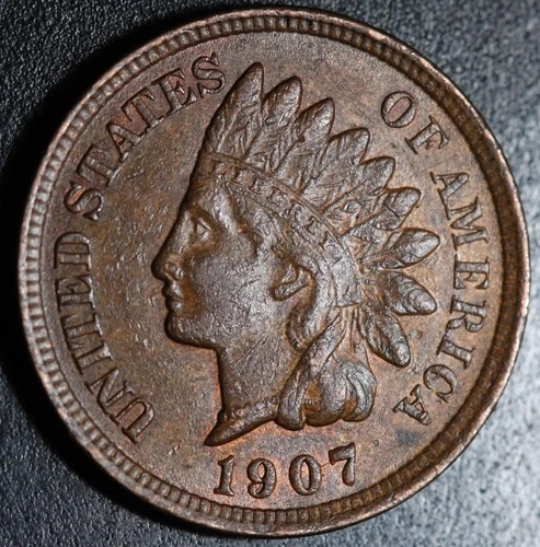 1907 INDIAN HEAD CENT - With LIBERTY & Near 4 DIAMONDS - AU UNC
