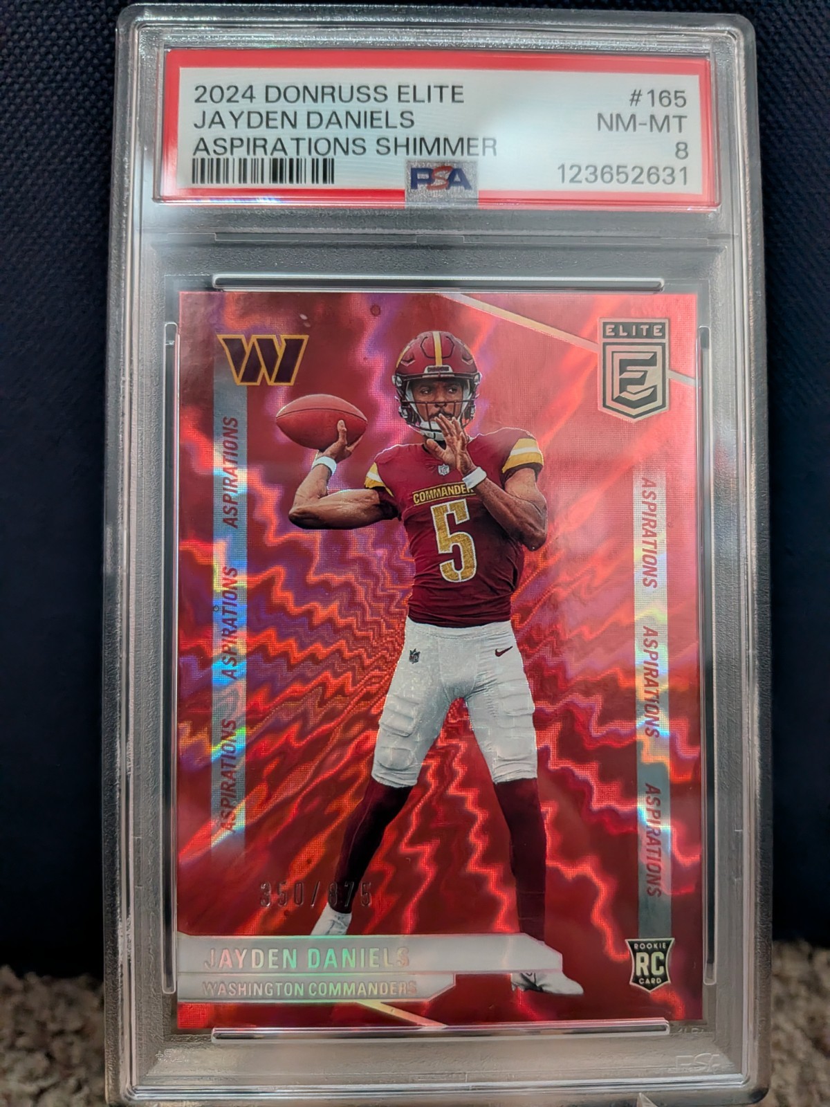 JAYDEN DANIELS RC #/875 Aspirations Shimmer PSA 8 - 2024 DonRuss Elite #165