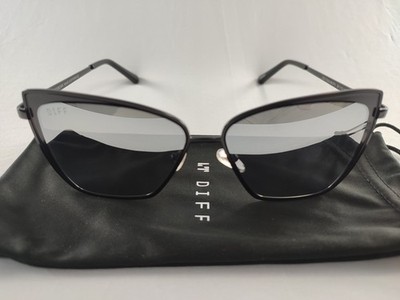 DIFF Eyewear Grace Matte Black Silver Mirror Oversized Sunglasses 58-15-142 NEW
