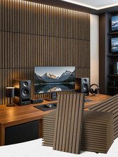 Upick Acoustic Wood Slat Wall Panels 24" x 12" Dark Walnut for Interior Decor -