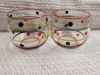 Set Of 2 Colorful Polka-dot Glasses (2.5'' X 2.5'') Hand Made And Painted 