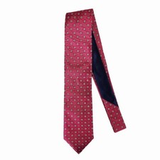 Roundtree  Yorke Red 100 Silk Tie w/ White Squares Black Centers