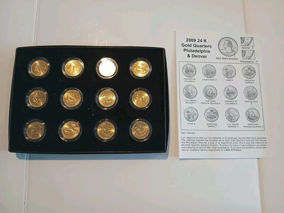 2009 24 Karat Gold Plated Philadelphia & Denver State Quarters 12 Coins - Image 2 of 4