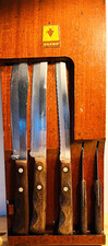 Flint Stainless Vanadium Knife Set & holder Set of 5 Vtg knives Made in USA #B12