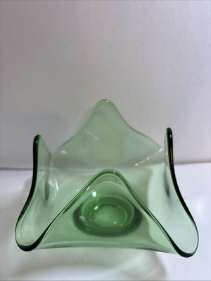 Vintage Viking Green Handkerchief Glass Bowl Draped 4  Tall