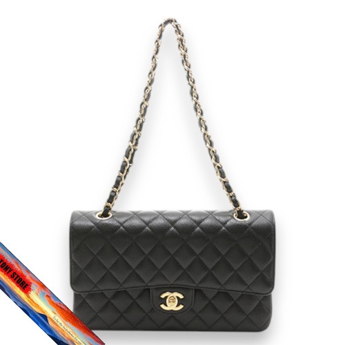 Chanel Matelasse W Flap 25 W Chain Shoulder Bag Caviar Leather Black