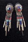 Carolyn Pollack Relios Sterling QT Native Tribal Heishi Earrings Zuni Inlay — photo 1