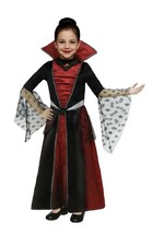 Girl Vampire Costume Black Red Gothic Dress High Collar Halloween Size L 10-12 