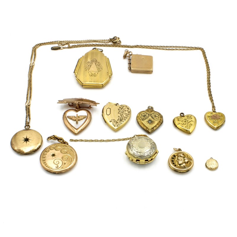 Vintage Art Nouveau Victorian Art Deco Gold Filled Lockets Lot of 12 #M1523-3