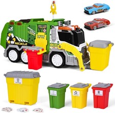Large Garbage Truck Toy Set,Friction Powered Toys Cars with Trash Bins, Dumpster