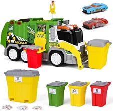 Large Garbage Truck Toy Set,Friction Powered Toys Cars with Trash Bins, Dumpster
