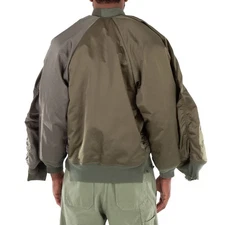 Balenciaga Men's Military Khaki Double-Sleeve Satin Bomber Jacket, Size Xx-Small - Image 4 of 4