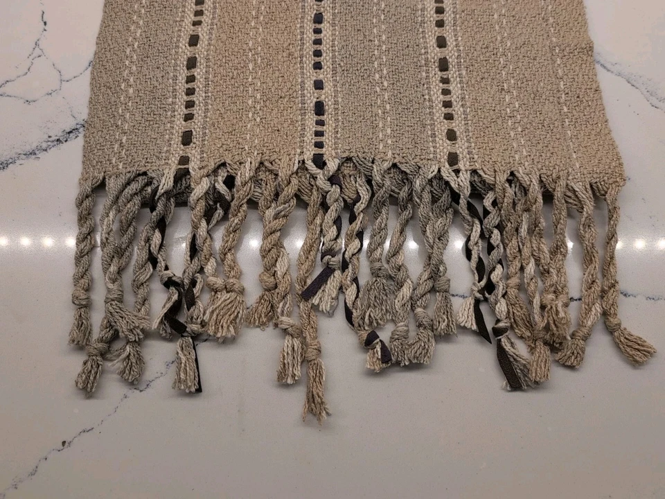 Bufanda tejida Fern Devlin vintage tostada con tiras de gamuza marrón 68 X 13 Foto 3 de 4