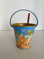 Vintage Chad Valley Tin Litho Sand Pail With Shovel, Fun At The Beach
