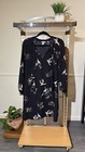 H&M Damen schwarz Blumen Vogel Print Tie Neck Langarm Freizeitkleid Größe 8
