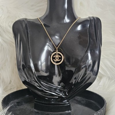 Chanel 18K Gold Plated Crystal CC Logo Circle Turn Necklace | eBay