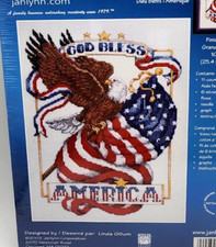 2002 God Bless America Eagle Flag Counted Cross Stitch Kit Janlynn 023-0113 NIP