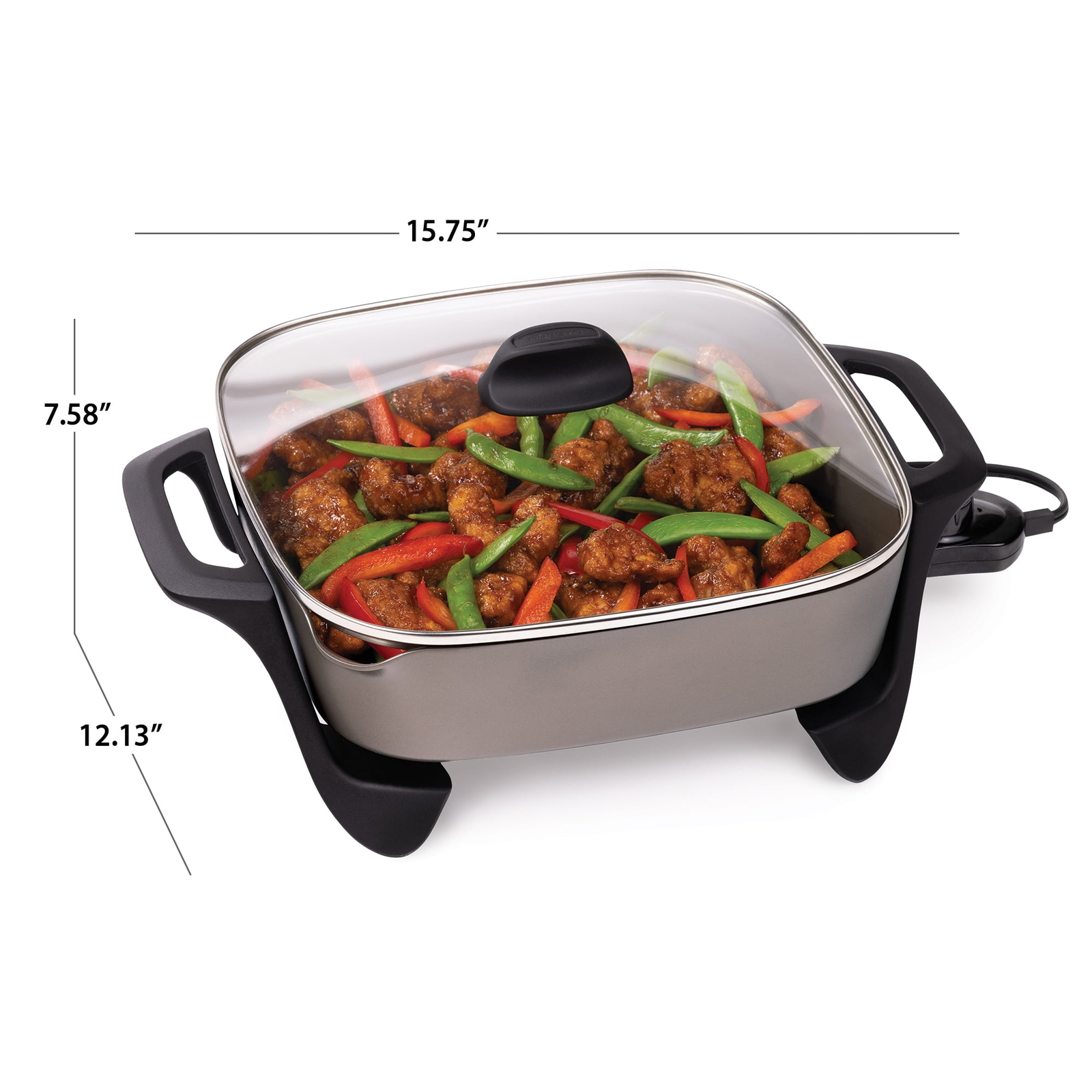 The CRUX Electric Skillet With Glass Lid - Nonstick Scratch Resistant Ceramic Pan Extra Deep Removable Temperature Probe 12 X 12 1200 Watts Pfoa Ptfe Free
