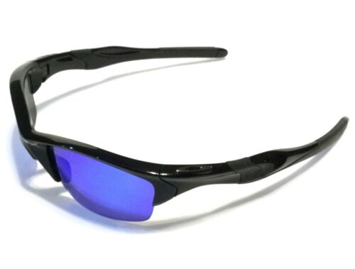 PRISTINE OAKLEY HALF JACKET 2.0 SUNGLASSES Polished Black Frames Blue Lenses A6 - Afbeelding 1 van 6