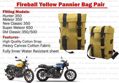 Fireball gelbe Gepäckträgertasche passend für Royal Enfield Hunter/New Classi...