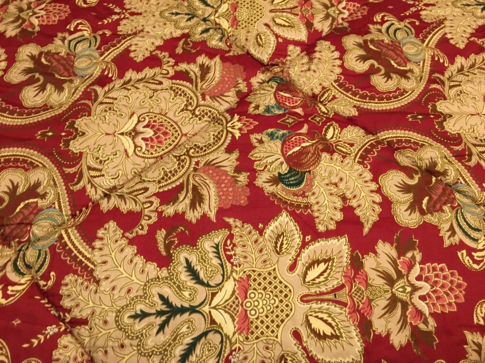 Vtg Ralph Lauren Jardinière King Size Sateen Cotton Comforter Red Gold