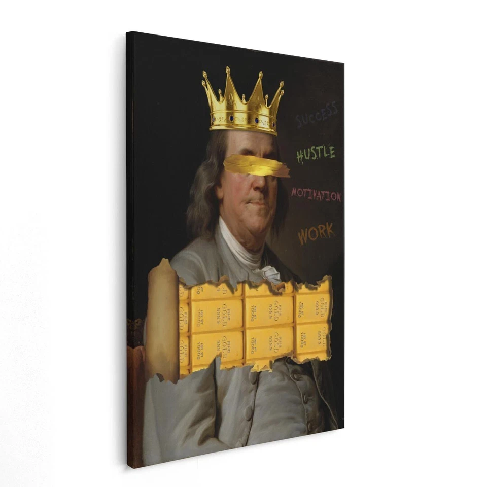 ✅LEINWANDBILD BENJAMIN FRANKLIN DESIGN LUXUS POPART GOLD DEKO WANDKUNST PREMIUM - Bild 4 von 4