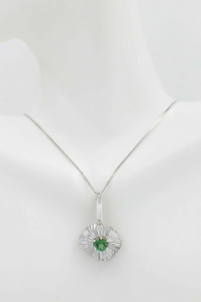 Green Tourmaline & Baguette Diamond Ballerina Pendant in Platinum $20K - Image 2 of 4