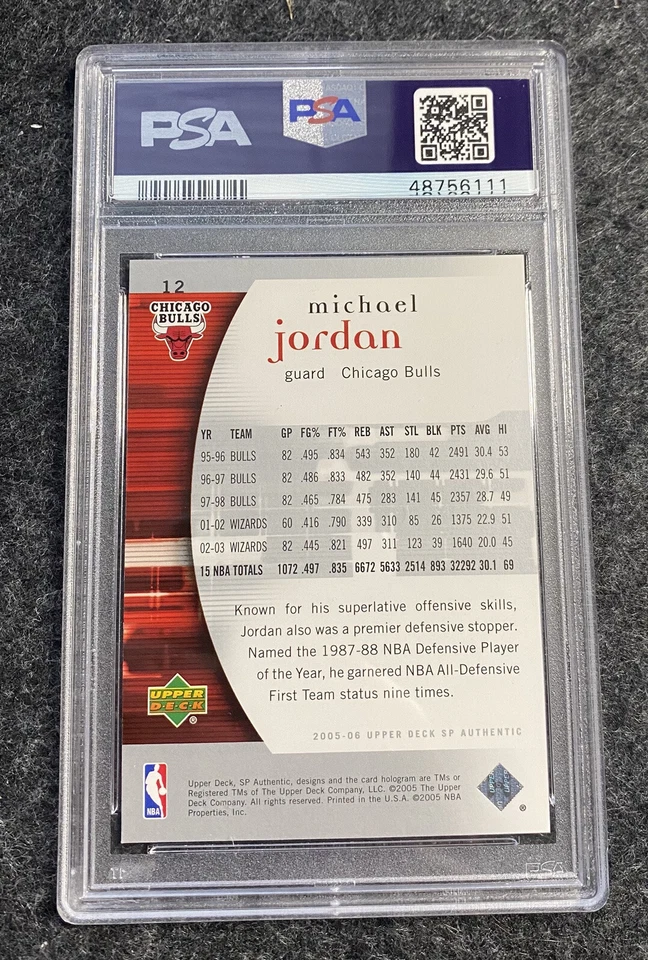 2005-06 SP Authentic #12 Michael Jordan Chicago Bulls HOF PSA 9 MINT - Image 2 of 2