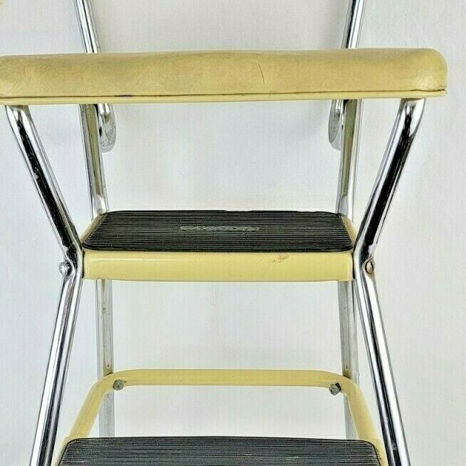 Vintage Cosco Kitchen Metal Step Stool Chair Flip Up Seat Retro