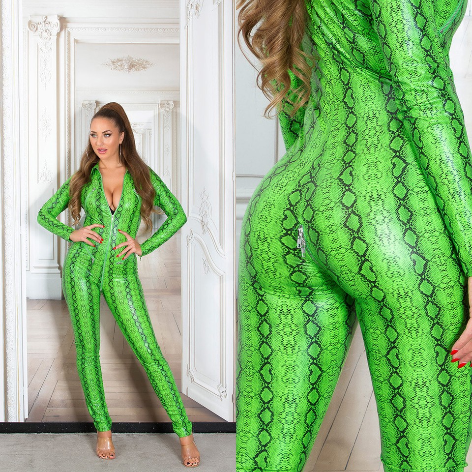 Koucla 2-weg rits highcollar wetlook lederlook catsuit overall