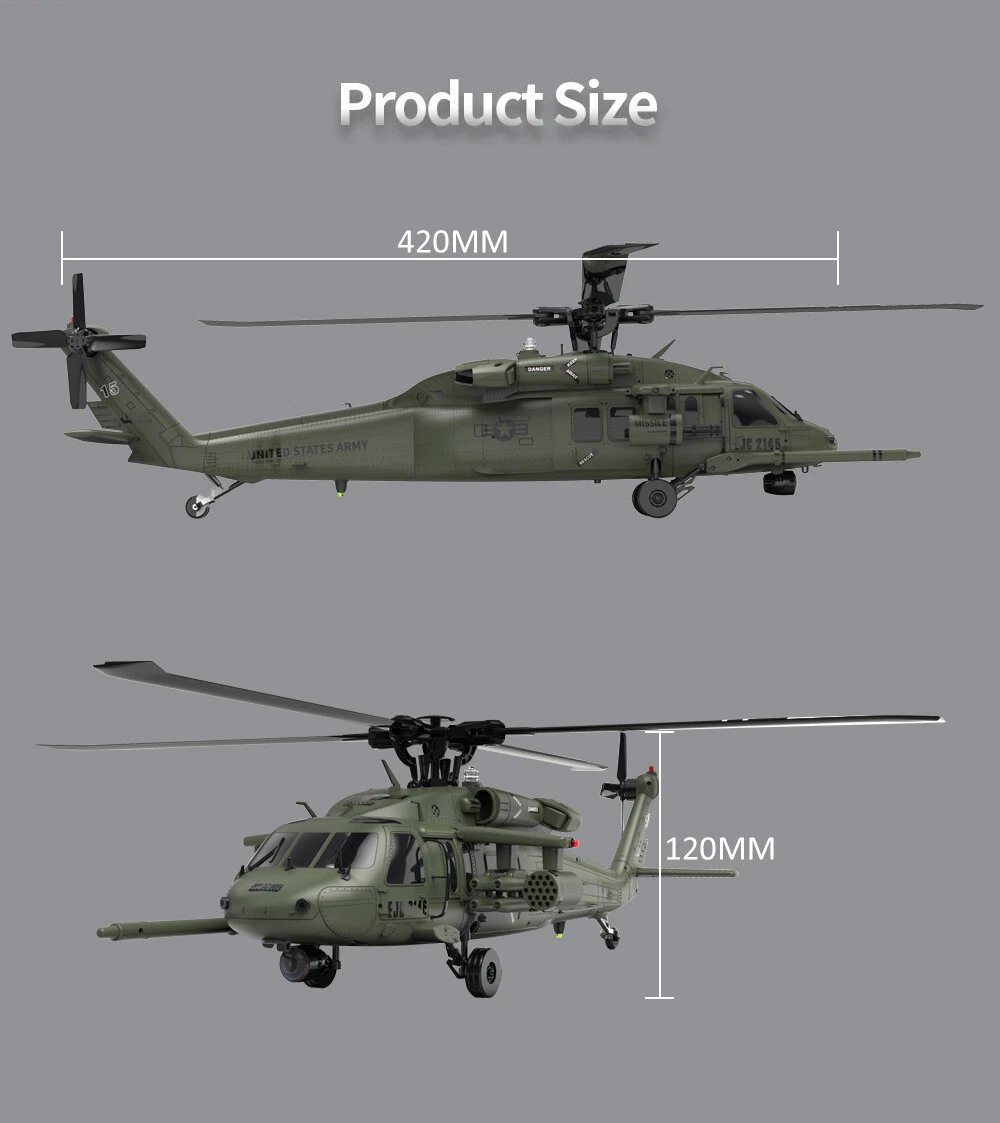 YXZNRC UH60 Black Hawk RC Helicopter with 6-axis Gyro 2.4G 6CH Flybarless 3D - Picture 22 of 26