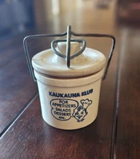 VTG Kaukauna Klub Wisconsin Cheese Spread Crock with Lid and Wire Bail Closure