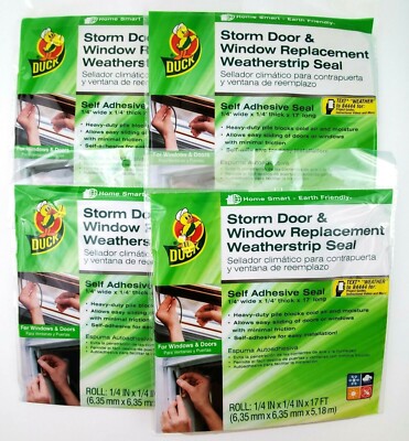 Lot of 4 Duck Storm Door & Window Replacement Weatherstrip Seal 1/4'' x 1/4'' x 17