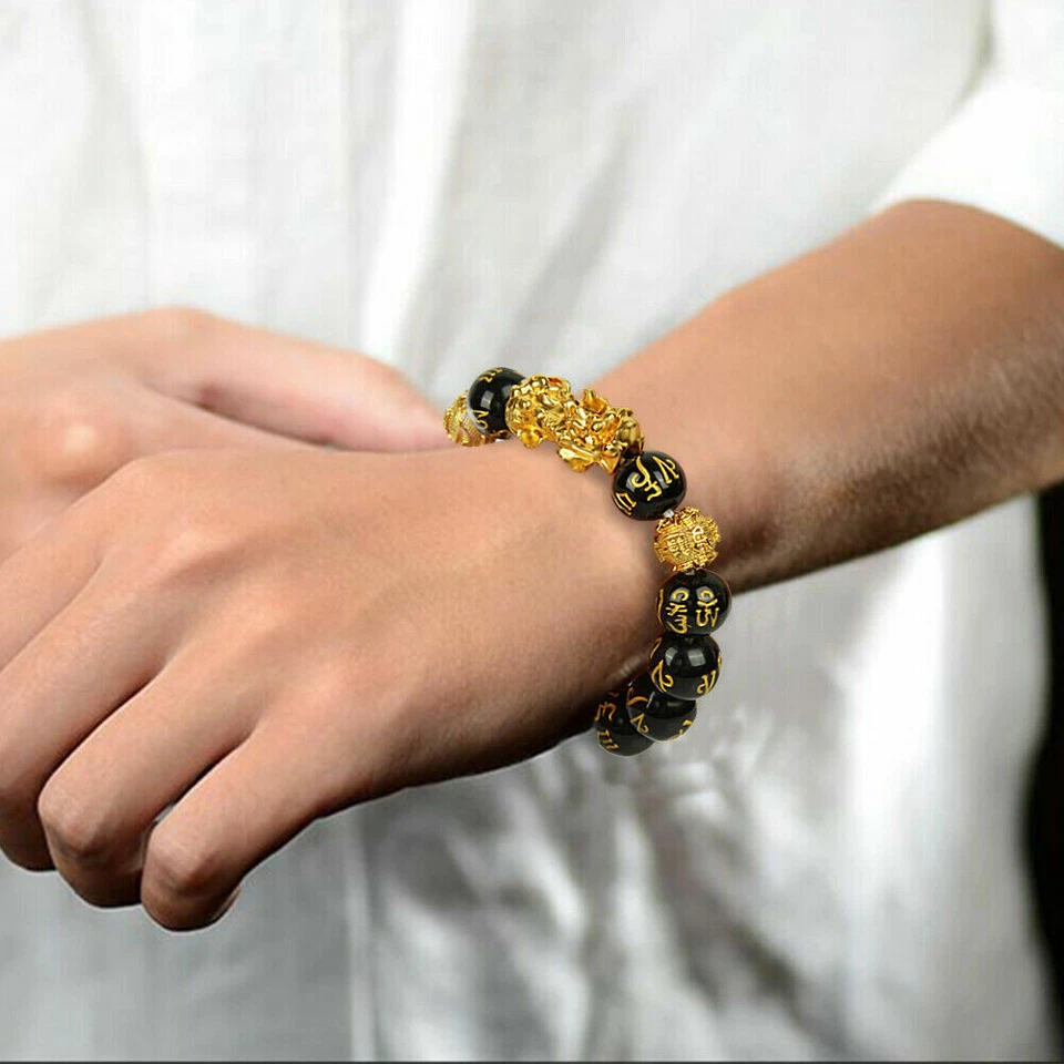 Feng Shui Black Obsidian Beads Bracelet Pixiu Attract Wealth & Good Luck Gift UK - Image 3 of 4