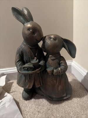 Martha Stewart Faux Bronze Kissing Easter Bunny Couple 12  Spring Decor NEW!