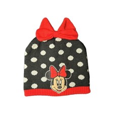 Disney Minnie Mouse Beanie Hat Size 2T- 5T Ears Polka Dot Disney Black Red