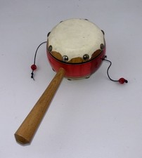 Decorative Mexican Spinning Drum Monkey Drum. Wooden Percussion 2-Sided Damassas