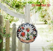 LADYBUGS WELCOME SIGN Completed Handmade Diamond Painted Wall/Window Hang.