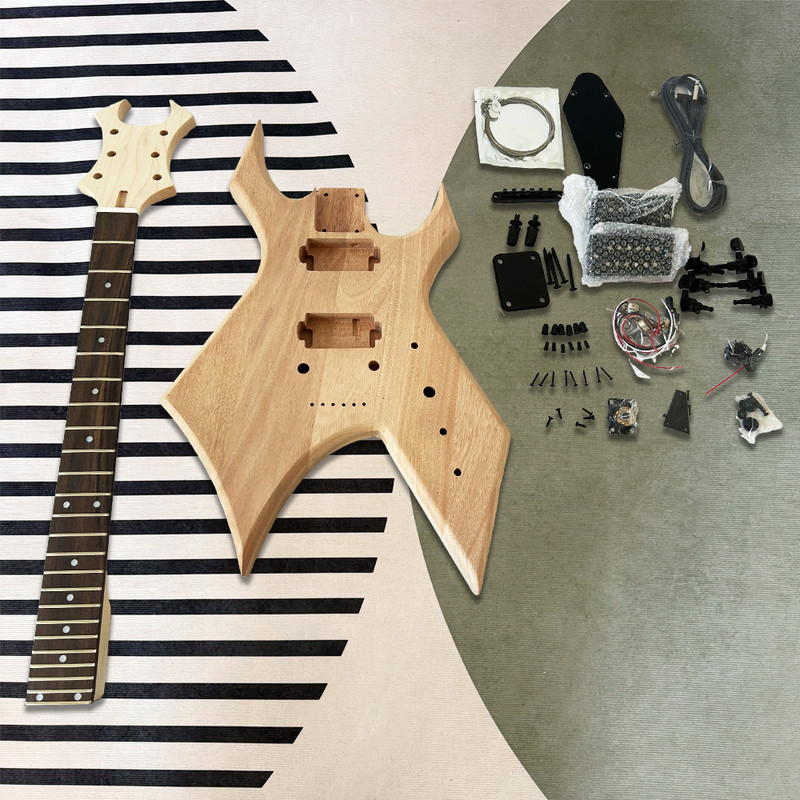 Unfinished  V shape DIY Electric Guitar Kit Spalted Maple Top GD part Maple neck