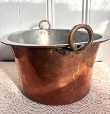 Antique Copper Apple Butter Kettle Cauldron Jardinière Tin Lined Large